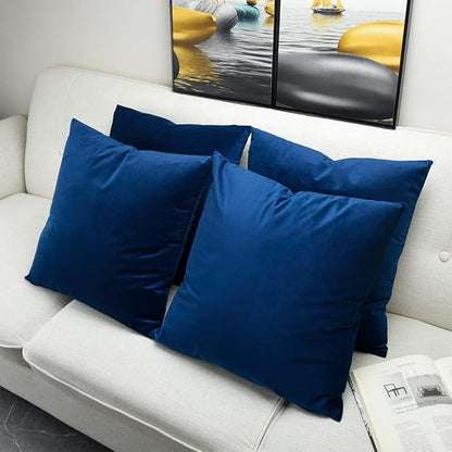 Artaimee Navy Blue Velvet Throw Pillow Covers 20x20 Set of 4 - Decorative Sofa, Bed, Couch Cushion Covers for Home, Office & Car, Soft & Cozy Fabric