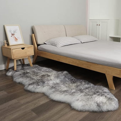 LLB Genuine Sheepskin Area Rug Wool Rug Fur Carpet Fluffy Shaggy Fur Rug for Living Room Kids Bedroom Real Sheepskin Throw Lambskin Rugs Sofa Mat Chair Seat Covers (Snow Grey, 2 x 6 ft Sheepskin)