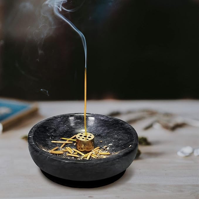 Handmade Natural Marble Incense Holder for Sticks and Cones-with 9 Holes, Multi-Functional Incense Burner Holder for Incense Sticks and Cones, Perfect Home Decor(Black, 4.7inch)