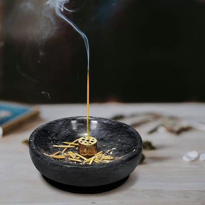 Handmade Natural Marble Incense Holder for Sticks and Cones-with 9 Holes, Multi-Functional Incense Burner Holder for Incense Sticks and Cones, Perfect Home Decor(Black, 4.7inch)