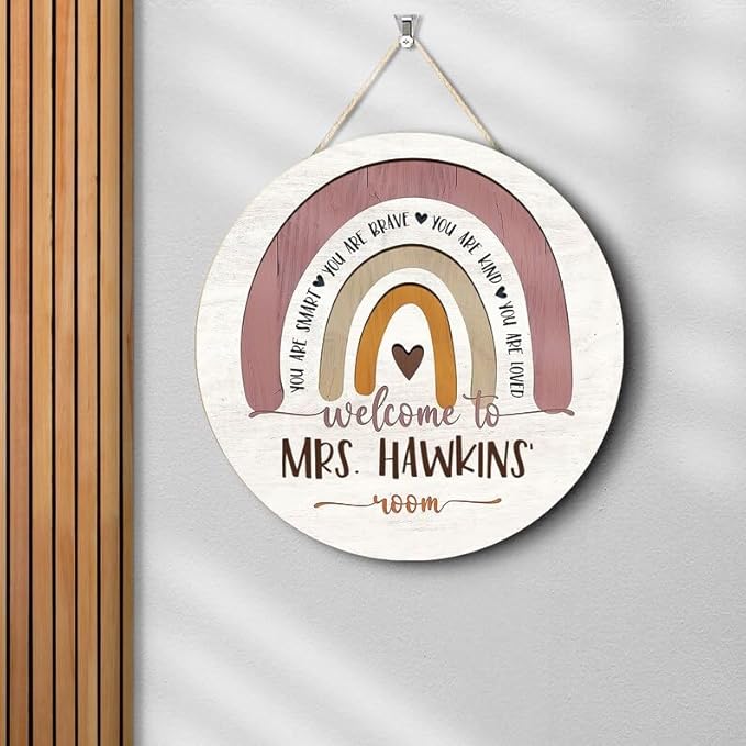 Personalized Classroom Wooden Door Sign, Custom Teacher Name Wall Display, Colorful Entry Decoration, Charming School, Meaningful Teacher Appreciation Gift For Educators Doorsign_281125_SR6_10