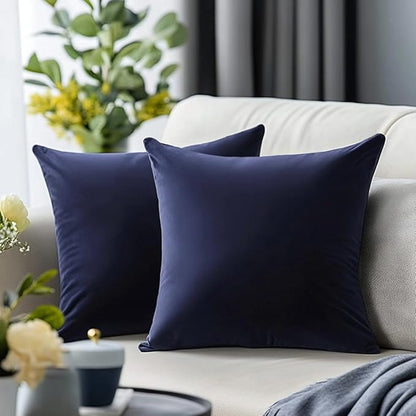 QUORGVES Navy Blue Velvet Pillow Covers 22x22 Inch Set of 2, Soft Solid Decorative Square Throw Pillow Covers, Decor Cushion Covers for Bed Sofa Couch Bedroom Living Room - Dark Blue