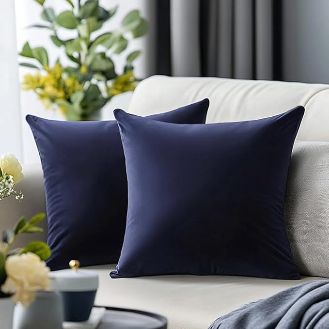QUORGVES Navy Blue Velvet Pillow Covers 24x24 Inch Set of 2, Soft Solid Decorative Square Throw Pillow Covers, Decor Cushion Covers for Bed Sofa Couch Bedroom Living Room - Dark Blue