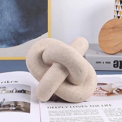Handmade Sandstone Geometric Knot Sculpture Decor, Modern Decorative Chain Link Statue Ornament for Home & Office, Small Tabletop Accent for Coffee Table & Shelf Decor