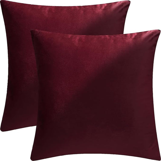 2 Pack 18x18 Pillow Cover Velvet Pillow Covers, Square Throw Pillow Covers for Living Room Decorations Throw Pillow Case, Throw Pillow Cover Cushion Cover for Sofa Bedroom Car, Burgundy Red Velvet