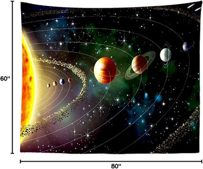 Solar System Planet Tapestry Cosmic Universe Space Stars Wall Hanging Decor Indian Mandala Bohemian Hippie Trippy Large Tapestry for Bedroom Living Room Dorm(80x60 Inch)
