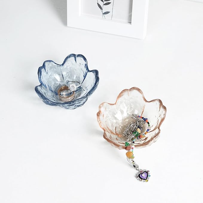 Crystal Orange Flower Ring Dish Jewelry Tray, Decorative Glass Trinket Dish, Modern Accent Tray for Vanity
