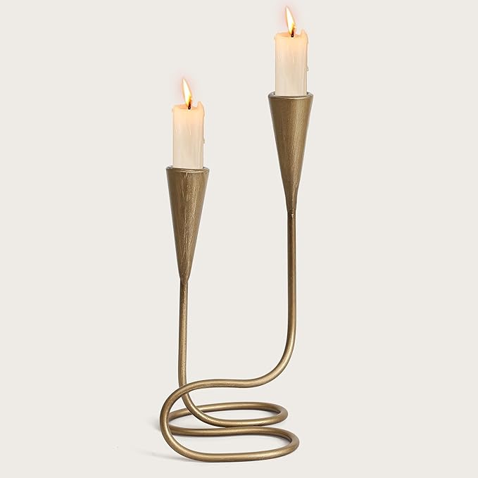 Vintage Twisted Brass Style Candle Holder, Candlestick Holder for Table Decoration, Holiday, Wedding, Housewarming (Size C)