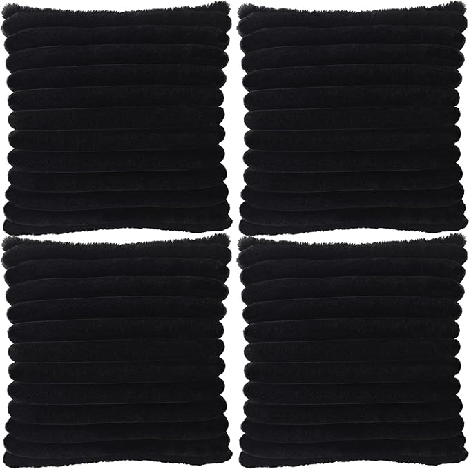 4 Pack 18x18 Pillow Cover Velvet Pillow Covers, Faux Fur Square Throw Pillow Covers for Living Room Decorations Throw Pillow Case, Throw Pillow Cover Cushion Cover for Home Sofa Bedroom Car, Black