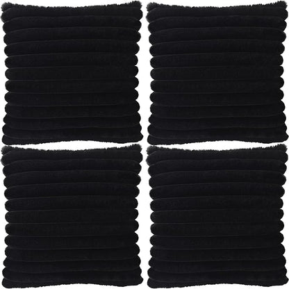 4 Pack 18x18 Pillow Cover Velvet Pillow Covers, Faux Fur Square Throw Pillow Covers for Living Room Decorations Throw Pillow Case, Throw Pillow Cover Cushion Cover for Home Sofa Bedroom Car, Black