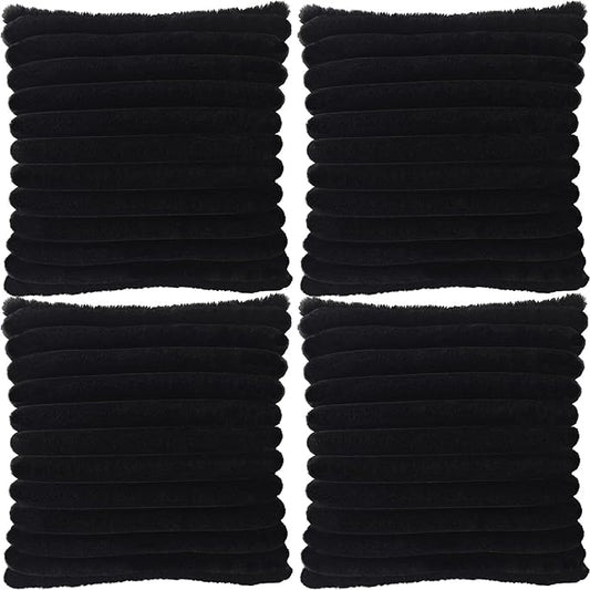 4 Pack 18x18 Pillow Cover Velvet Pillow Covers, Faux Fur Square Throw Pillow Covers for Living Room Decorations Throw Pillow Case, Throw Pillow Cover Cushion Cover for Home Sofa Bedroom Car, Black