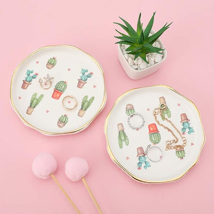 Stephanie Imports Cacti Ceramic Trinket Plate and Decorative Jewelry Dish