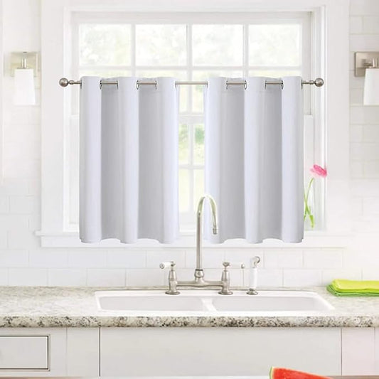 ChrisDowa Small Window Curtains for Kitchen and Bedroom - Grommet Short Thermal Insulated Room Darkening Curtains (2 Panels, Greyish White, 42 x 36 Inch)