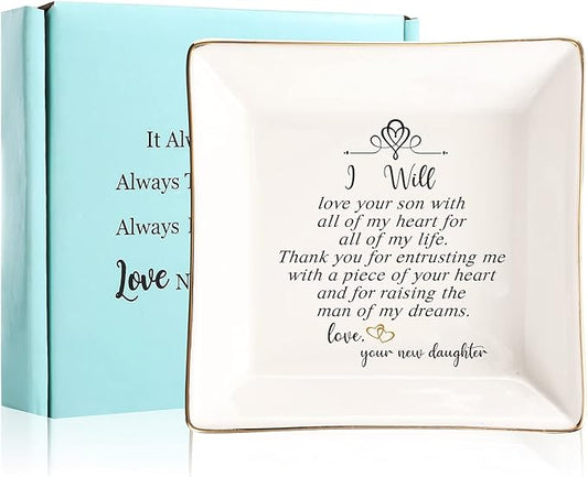 Mother of the Groom Ring Dish - Thank You For Raising The Man Of My Dreams, Mom Gifts for Mother in Law at Wedding, Bridal Shower Gifts