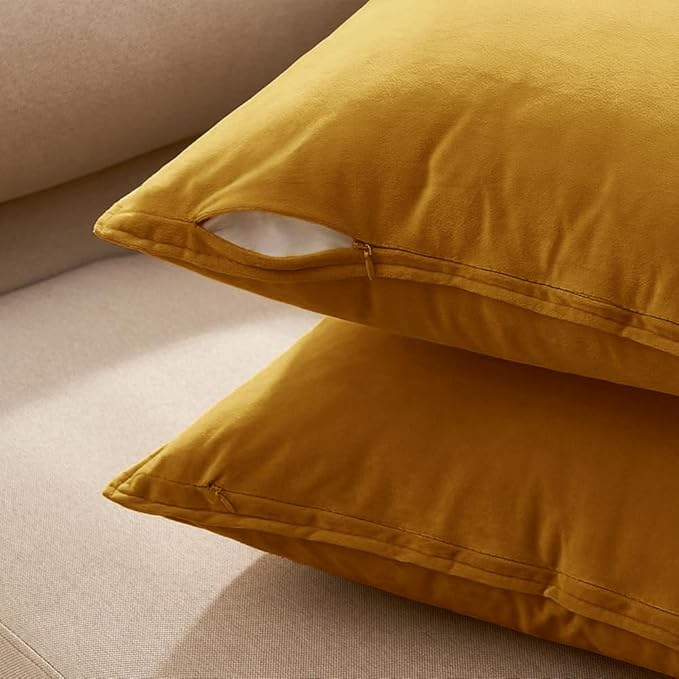MIULEE Fall Pack of 2 Mustard Yellow Decorative Velvet Throw Pillow Covers Soft Pillowcases Solid Square Cushion Case for Summer Sofa Bedroom Car 18x18 Inch