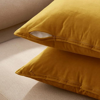MIULEE Fall Pack of 2 Mustard Yellow Decorative Velvet Throw Pillow Covers Soft Pillowcases Solid Square Cushion Case for Summer Sofa Bedroom Car 18x18 Inch