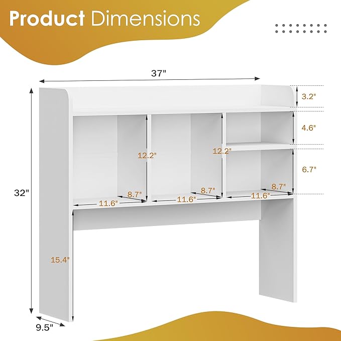 SUPER DEAL Desktop Bookshelf, Countertop Storage Hutch with 4 Shelves for Computer Desk, 2-Tier Display Rack, Multipurpose Wood Desk Hutch Storage Organizer for Home Office Dorm, White