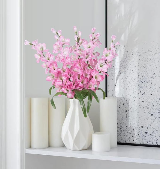 IPOPU Fake Flowers Pink Gladiolus Artificial Flowers 5PCS Silk Gladiolus with Long Stem 33" Light Pink Artificial Flowers for Wedding Home Party Table Floral Arrangement (Light Pink)