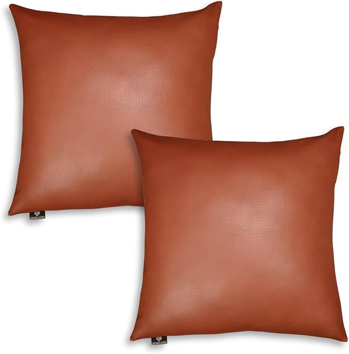 LL LEATHER LOVERS Genuine Lambskin Leather Pillow Cover, 20x20 Inch Case for Lumbar Throw Couch Pillows, Thick & Soft Cushion Covers for Sofa Bed Home Décor (Textured Terracotta Pack of 2)