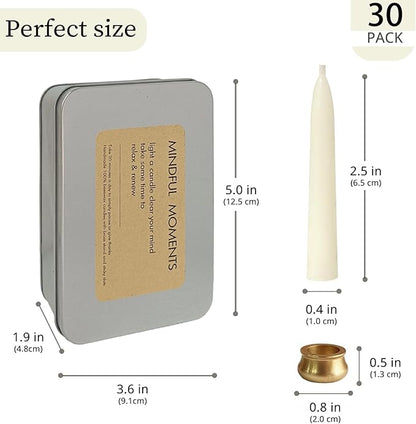 Meditation Bayberry Taper Candles Set, 20 Minute Bayberry Mini Prayer Candles, 30 pcs Small Wishing Candle with Brass Candle Holders for Home Yoga