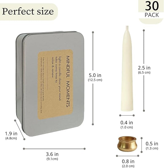 Meditation Bayberry Taper Candles Set, 20 Minute Bayberry Mini Prayer Candles, 30 pcs Small Wishing Candle with Brass Candle Holders for Home Yoga