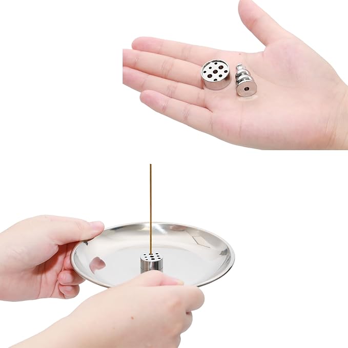 3 in 1 Incense Burner Set, 5.51 Inch Incense Holder, Gourd-Shaped Tray, Silver Metal