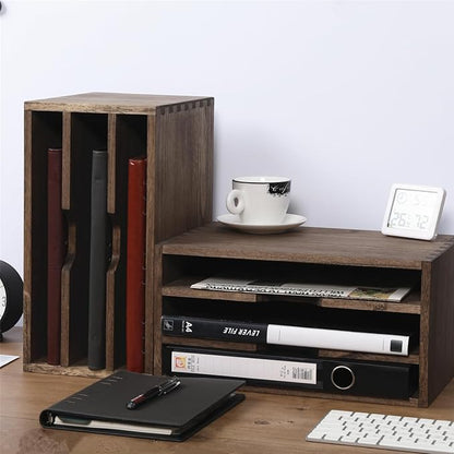 3-Tier Paper Storage Letter Tray File Sorter - Wood Desktop Document Organizer Holders with Mail Sorter, School & Home Magazine File Dividers for Office Accessories Dark(SJ3K-DK)
