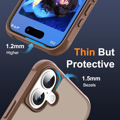 Compatible with iPhone 16 Case with Invisible Magnetic O-Ring Stand Military-Grade Translucent Case for iPhone 16 6.1" [Compatible with Mag-Safe][Great Grip Feeling],Desert Brown