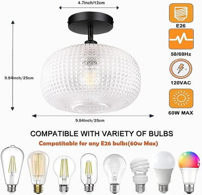 Black Semi Flush Mount Ceiling Light,Globe Glass Ceiling Lights,Bedroom Light Fixture,Entryway Light Fixture,Industrial Light Fixtures,Modern Lighting for Entryway,Foyer,Kitchen
