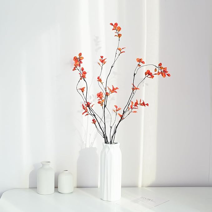3pcs Artificial Ficus Branches Greenery for Vase, Faux Silky Eucalyptus Ficus Tree Twig Stems for Home, Office, Banquet Decor (Orange)