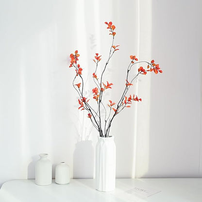 3pcs Artificial Ficus Branches Greenery for Vase, Faux Silky Eucalyptus Ficus Tree Twig Stems for Home, Office, Banquet Decor (Orange)
