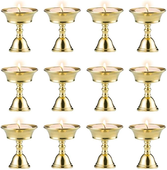 Sziqiqi Ghee Lamp Butter Lamp Holder Brass Diyas Diwali Candle Holder Tibetan Brass Oil Lamp Buddhist Altar Offering Supplies Pack of 12