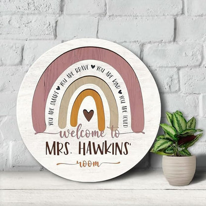 Personalized Classroom Wooden Door Sign, Custom Teacher Name Wall Display, Colorful Entry Decoration, Charming School, Meaningful Teacher Appreciation Gift For Educators Doorsign_281125_SR6_10
