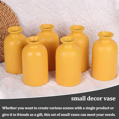 Yellow Bud Vases Set of 6 - Mini Yellow Ceramic Vases for Flowers, Modern Bud Vase for Table Decor, Boho Small Vase for Home Decor, Centerpieces in Bulk for Wedding, Home, Table, Party Decor