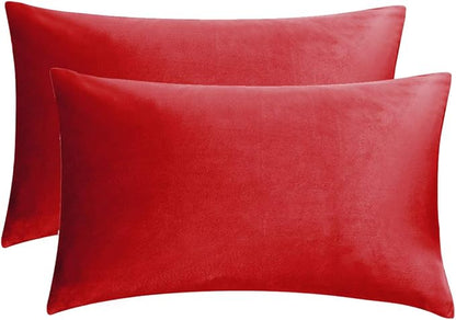 GIGIZAZA Red Velvet 12x20 Decorative Throw Pillow Covers for Sofa Bed 2 Pack Soft Cushion Cover
