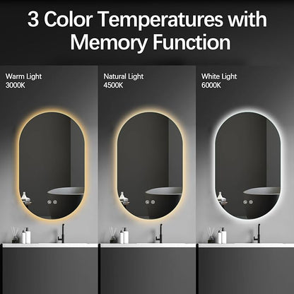 Niccy Oval LED Bathroom Vanity Mirror, 36x22inch Frameless Backlit Mirror with Light, Smart Anti-Fog Waterproof Mirror with Memory Function Dimmable Lighted Mirror