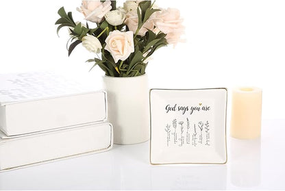 God Says You Are Flower Ring Dish-Christian Religious Spiritual Gifts for Women Friends Mom Sister Christmas Birthday