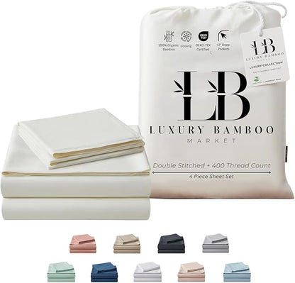 Split King Size Sheet Set | 2 Fitted Sheets for Sleep Number & Adjustable Beds | Organically Grown | Ultra Soft & Cooling |100% Viscose | 17" Deep Pocket [Ivory]