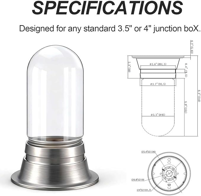 2 Pcs Restaurant Canopy Hood Light Fixture with Thermal and Shock Resistant Clear Coated Tempered Glass Globe