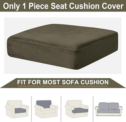 NAISI Couch Cushion Covers 1 Piece Velvet Stretch Sofa Seat Covers or Backrest Covers Soft Individual Couch Covers for Sectional Sofa(1 PC for Seat Cushion or Backrest,Olive Green)