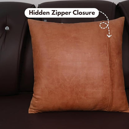 D DOLLY LAMB Lambskin Leather Pillow Cover - Sofa Cushion Case - Decorative Throw Covers for Living Room & Bedroom, 16x16 Inches - Orange Crunch Plain