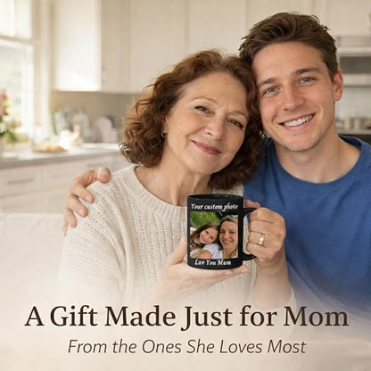 Personalized Coffee Mug with Photo Design, Mom Birthday Gifts Custom Mug Premium Ceramic Coffee Cups for Daily Use, Birthday Gifts for Mom, Presents for Mama, Gifts for Women(Black