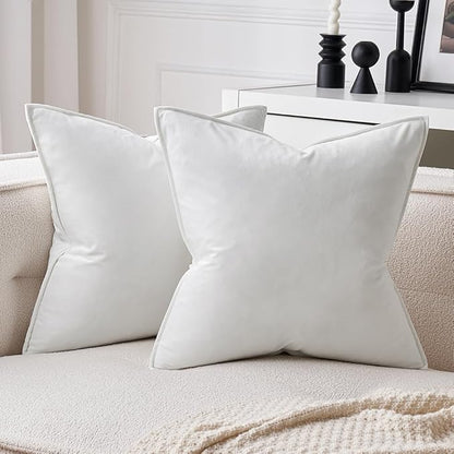 MIULEE Pack of 2 Decorative Velvet Throw Pillow Cover Soft Pillowcase Solid Square Cushion Case for Sofa Bedroom Car 20x20 Inch 50x50 Cm Pure White
