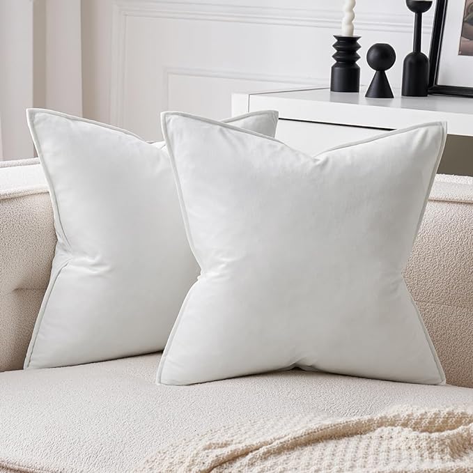 MIULEE Pack of 2 Decorative Velvet Throw Pillow Cover Soft Pillowcase Solid Square Eruo Sham Cushion Case for Sofa Bedroom Car 24x24 Inch 60x60 Cm Pure White