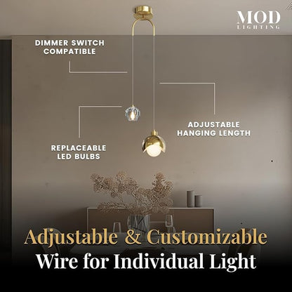 𝗠𝗢𝗗 𝗟𝗜𝗚𝗛𝗧𝗜𝗡𝗚 Diana | Modern Gold Pendant Light Fixtures, Hanging Lights for Kitchen Island, Bedroom Lighting for Tracking, Dimmable LED Bulbs, 1-Pack (Gold & Crystal | 79" | Warm White)