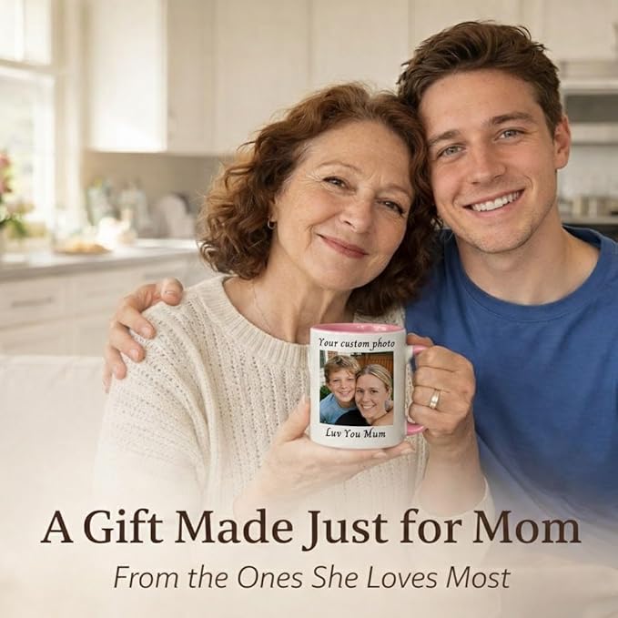 Personry Mothers Day Gifts Personalized Mug, Custom Coffee Cup with Pictures Words Logo, Elegant Ceramic Coffee Mugs for Mom, Best Gifts for Mom Birthday, New Mom Gifts 11oz（Pink）