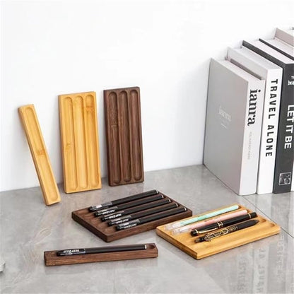 Pen holder Organizer of Office desks,Walnut Desk Pen Stand,Wave Pen Tray Accessory,Teacher Gifts,Suitable for School,Home,Desktop Office Art Accessories (Walnut, 3 Grid)