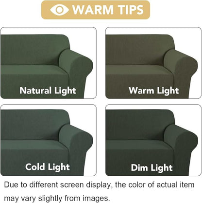 H.VERSAILTEX Stretch Couch Covers for Sofa 1 Piece Slipcovers for Couches 3 Seater Couch Cover Feature Thick Checked Jacquard Fabric with Elastic Bottom(Large Sofa 90"-100" Wide, Bronze Green)