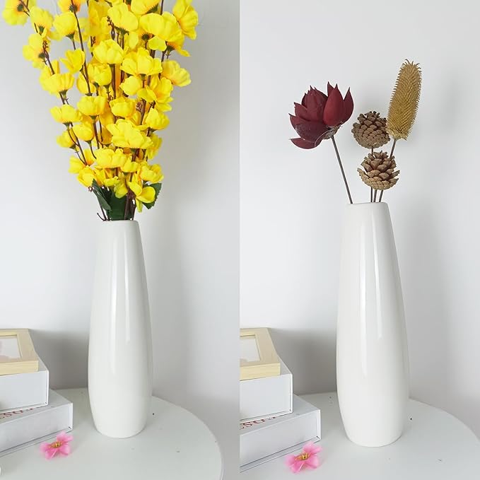 12Inch Tall White Ceramic Flower Vase,Home Decor White Vases for Pampas Grass,Modern Textured Vases for Living Room Decorations,Shelf,Table Centerpieces,Farmhouse Small Ceramic Vase