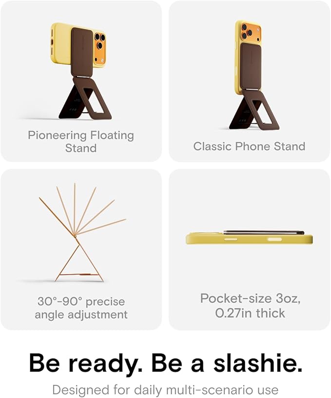 MOFT Phone Tripod Stand Selfie Stick for iPhone, Multi-Angles iPhone Stand, Lightweight & Portable Phone Holder, Strong Magnets, MOVAS Vegan Leather, Travel Essentials, Brownie (Without Card Slot)